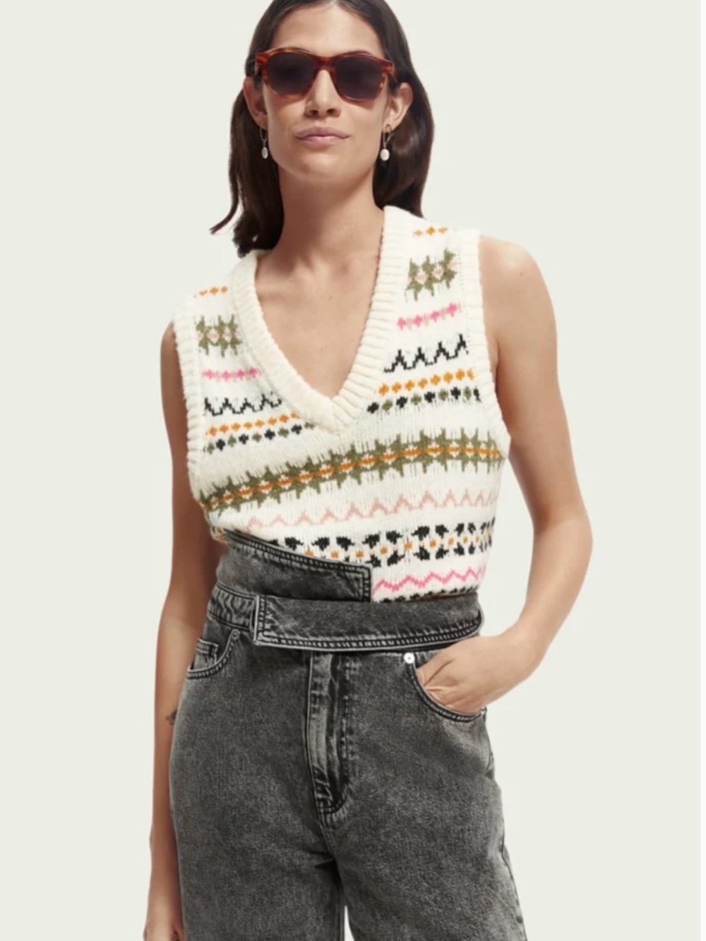 Scotch & Soda Relaxed Fit Fair Isle Knit V-neck Vest